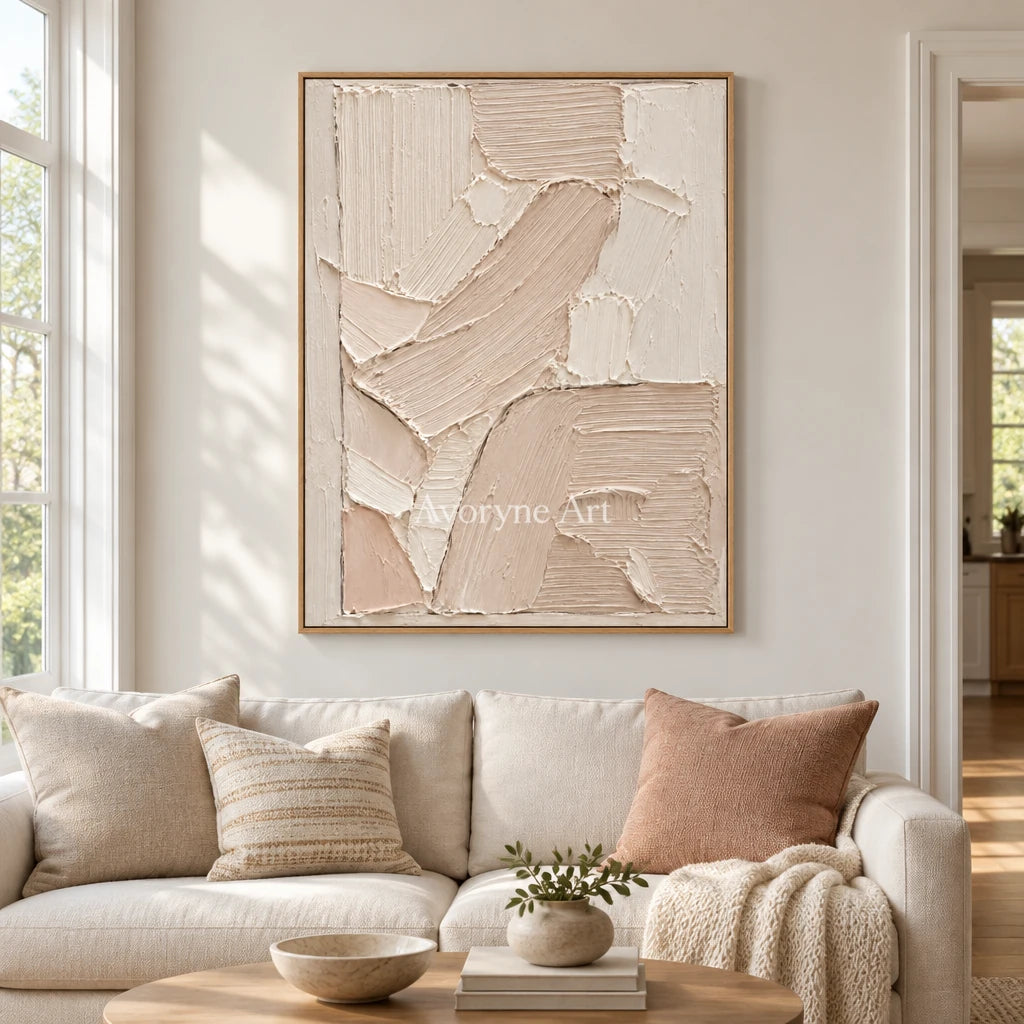 Blush Passage: Soft Neutral Impasto Wall Art — villa wood