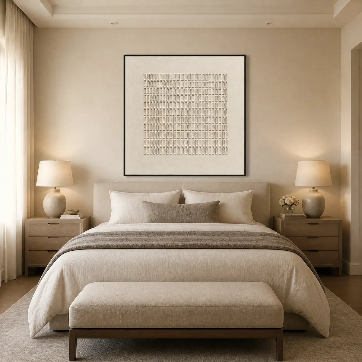 Soft Relief: Neutral Textured Wall Art - bedroom black frame