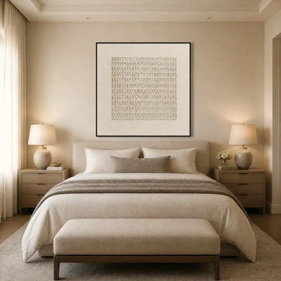 Soft Relief: Neutral Textured Wall Art - bedroom black frame