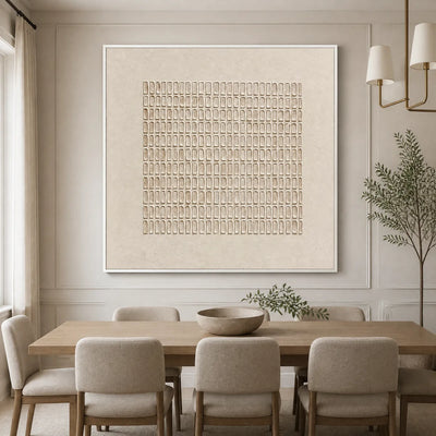 Soft Relief: Neutral Textured Wall Art - dining room white frame