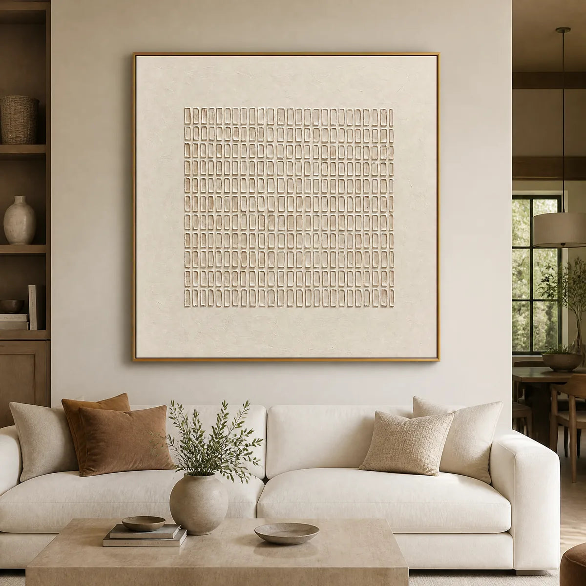 Soft Relief: Neutral Textured Wall Art - living room gold frame