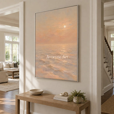 Apricot Stillness: Soft Sunset Seascape Wall Art — entry silver