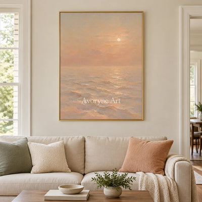 Apricot Stillness: Soft Sunset Seascape Wall Art — living gold