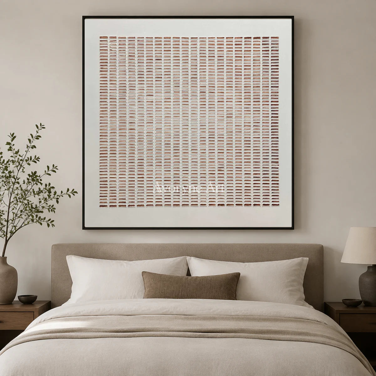 Clay Notation: Square Minimalist Dash Grid Wall Art — bedroom black