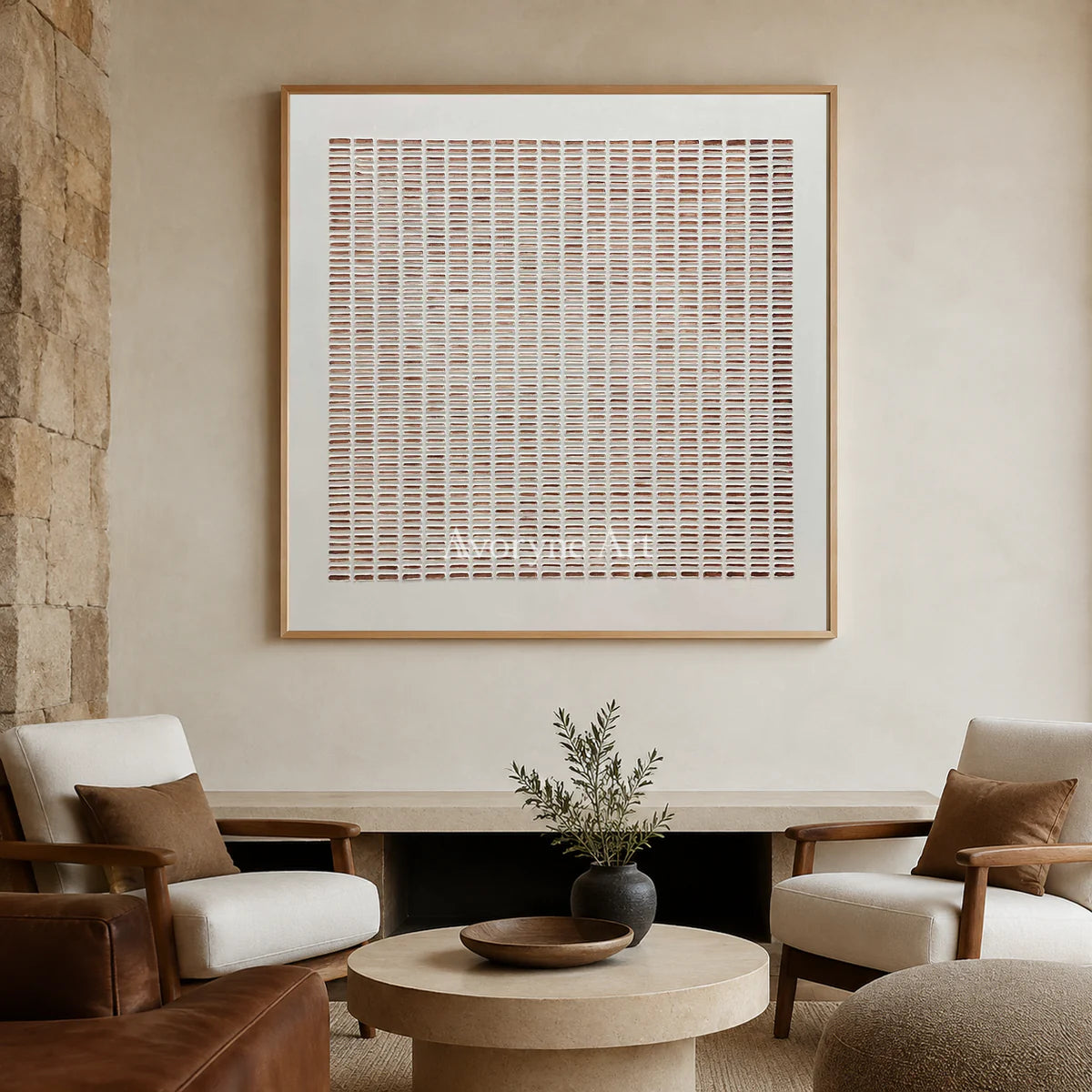 Clay Notation: Square Minimalist Dash Grid Wall Art — hotel wood