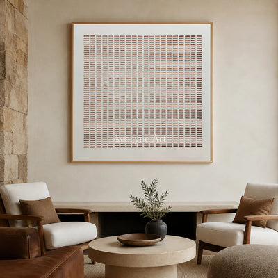 Clay Notation: Square Minimalist Dash Grid Wall Art — hotel wood