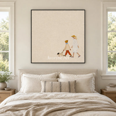 Ivory Amber Refrain: Strolling Figure Art — bedroom black