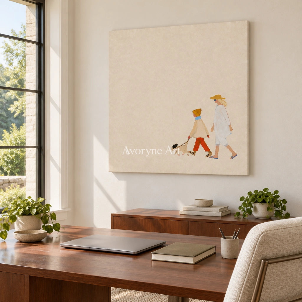Ivory Amber Refrain: Strolling Figure Art — office frameless