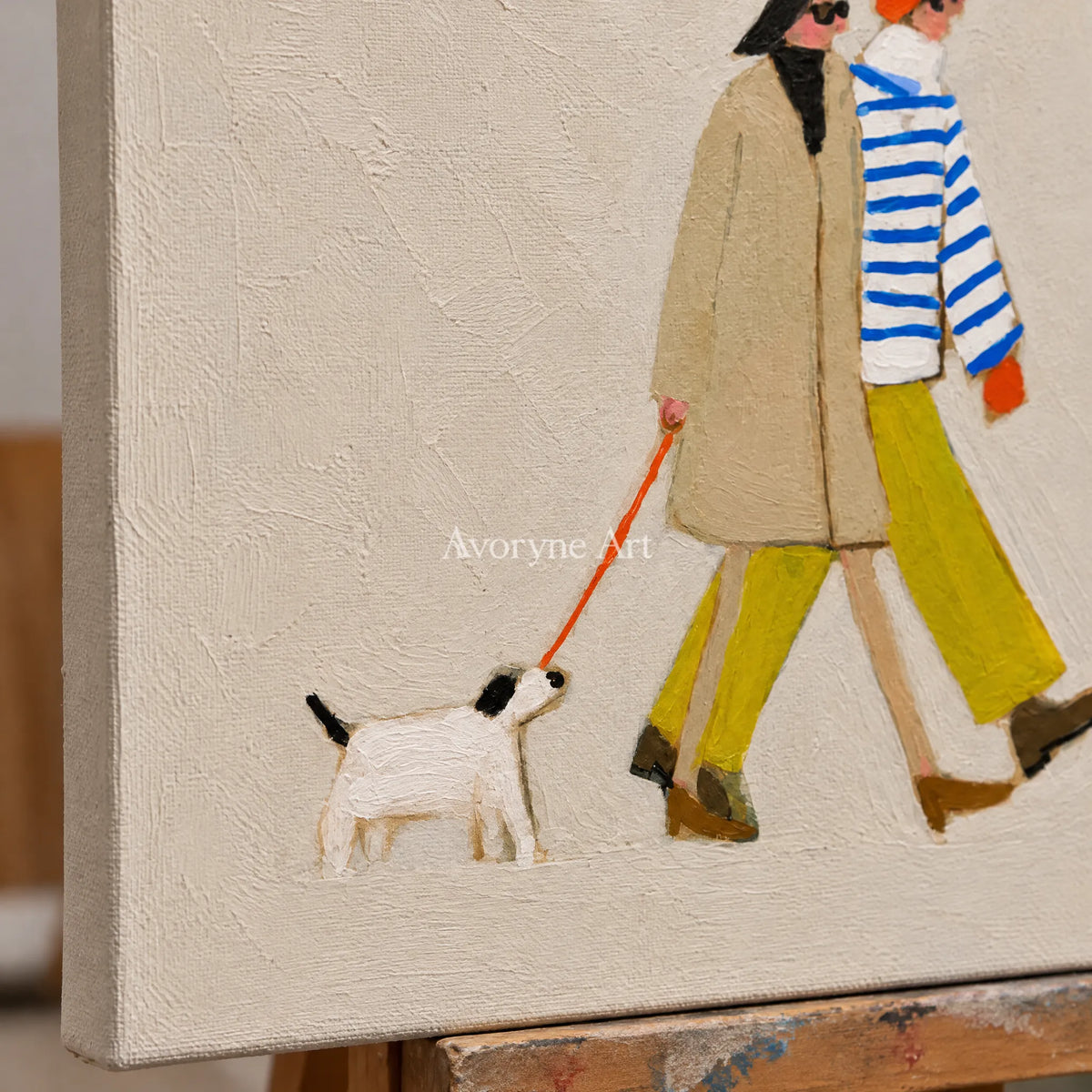 Ivory Amber Passage: Strolling Figure Art — detail easel