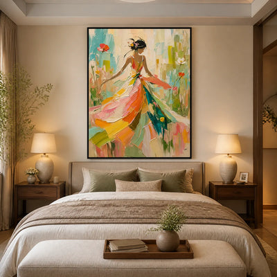 Summer Muse: Colorful Figure Wall Art - bedroom black frame