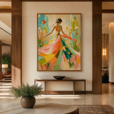 Summer Muse: Colorful Figure Wall Art - hotel wood frame
