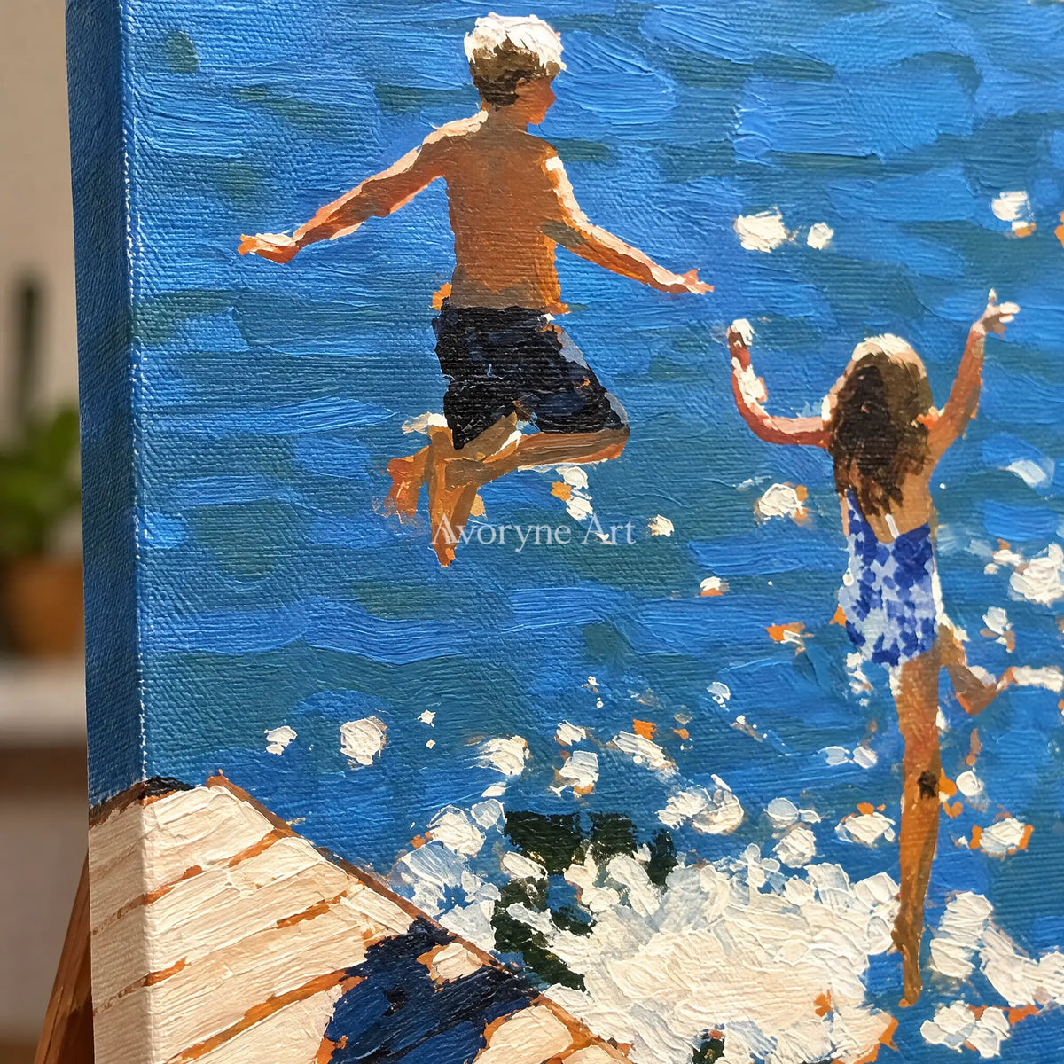 Ivory Amber Memory: Summer Swimming Art — detail easel