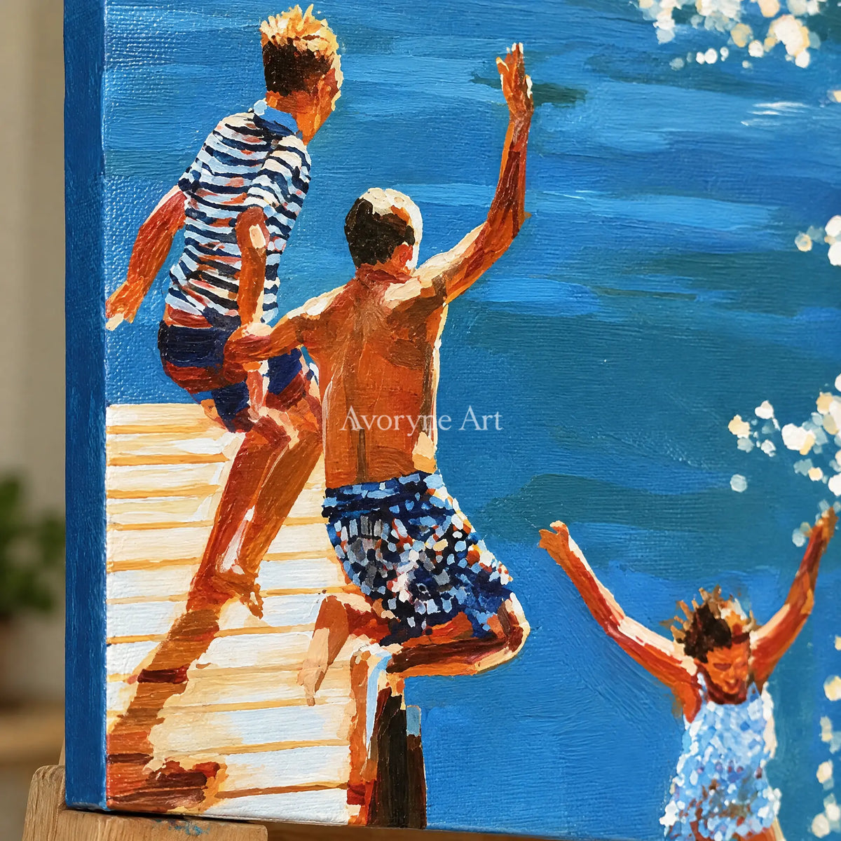 Ivory Amber Sonata: Summer Swimming Art — detail easel