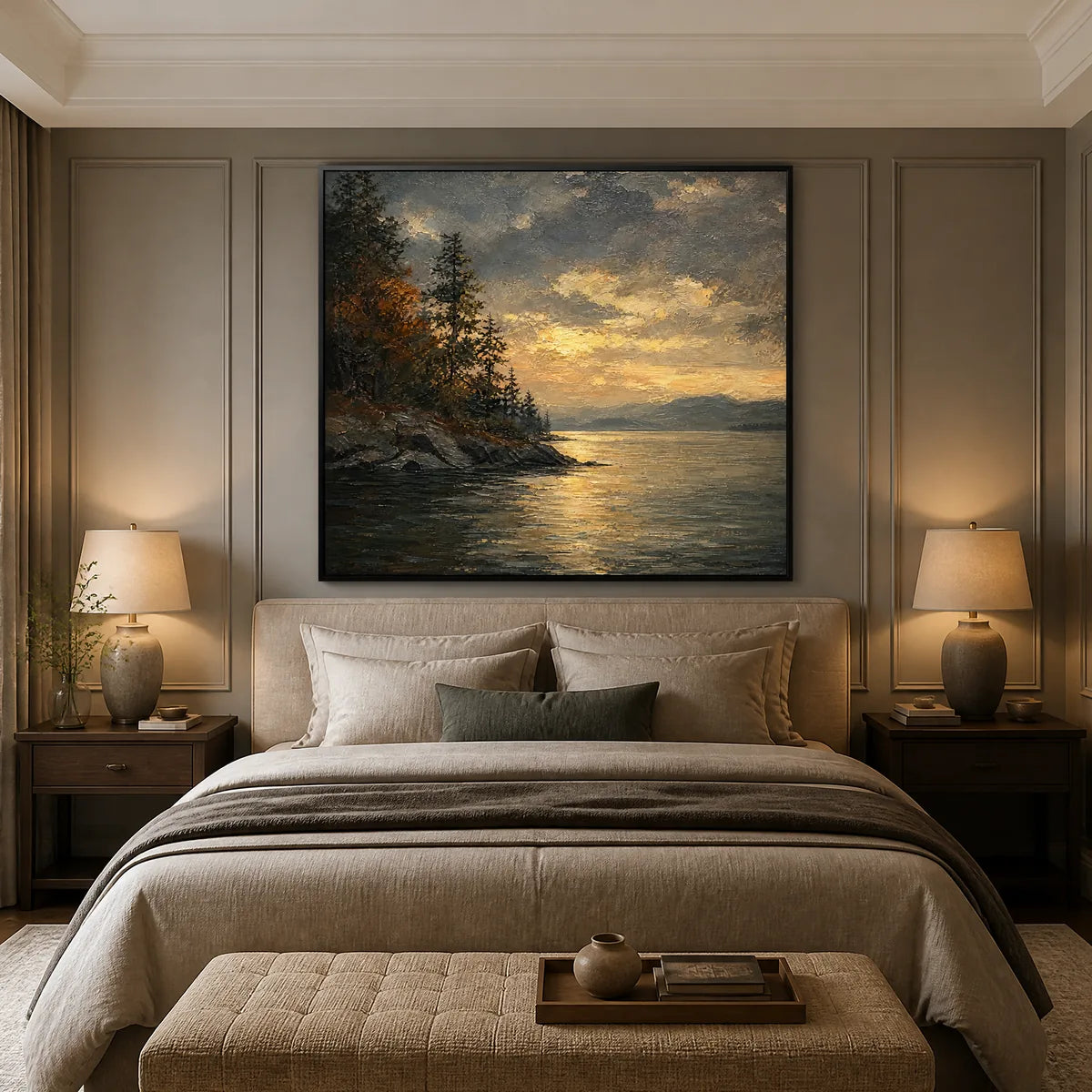 Sunset Cove: Coastal Landscape Wall Art - bedroom black frame