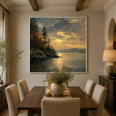 Sunset Cove: Coastal Landscape Wall Art - dining room white frame