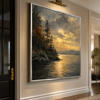 Sunset Cove: Coastal Landscape Wall Art - hallway silver frame