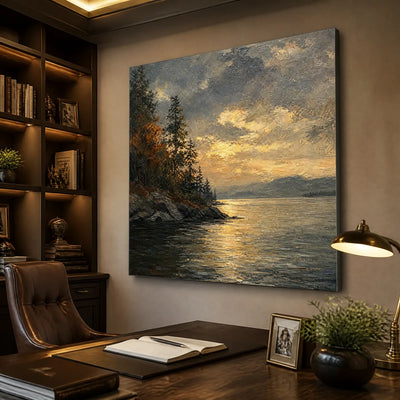 Sunset Cove: Coastal Landscape Wall Art - office stretched canvas