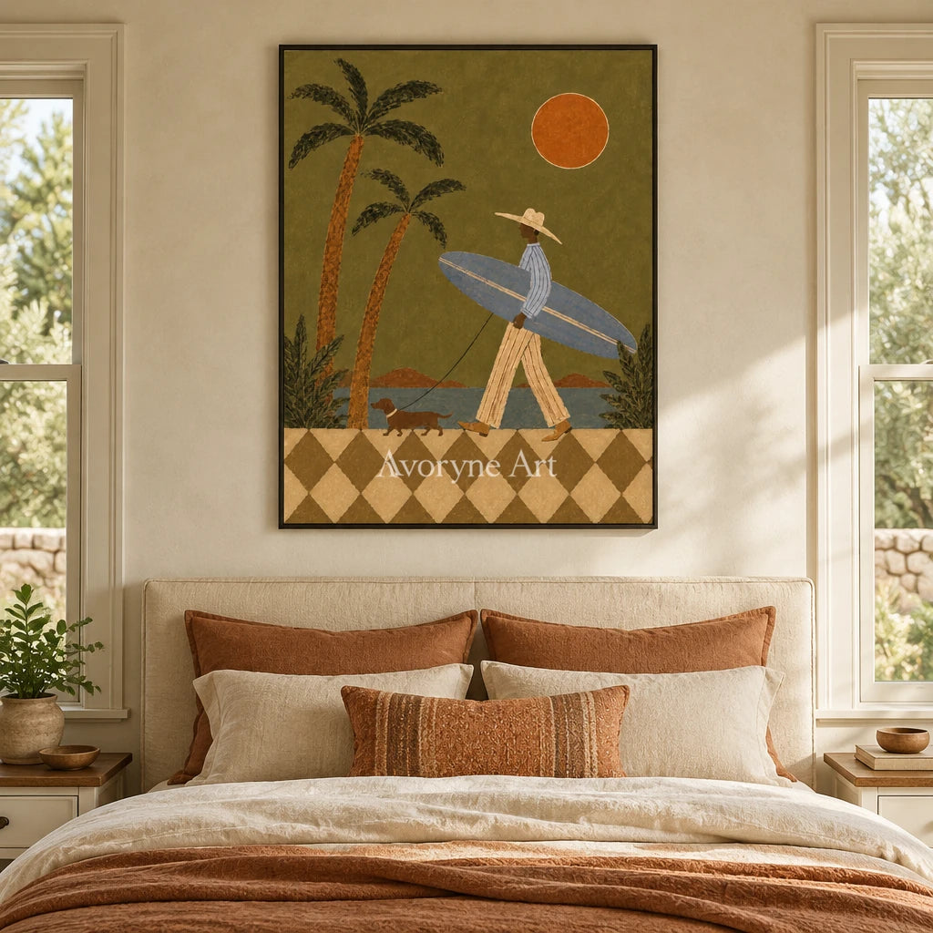 Ivory Open Drift: Sunset Surfer Art — bedroom black