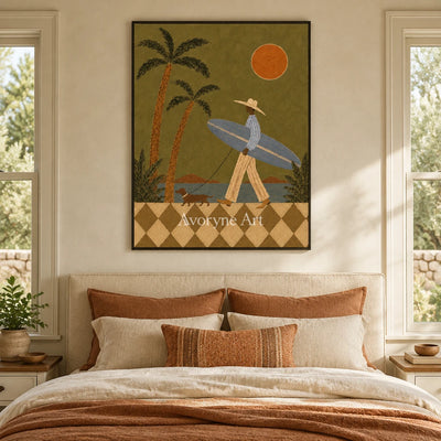 Ivory Open Drift: Sunset Surfer Art — bedroom black