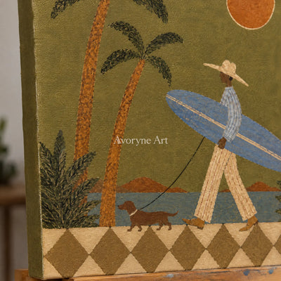 Ivory Open Drift: Sunset Surfer Art — detail easel