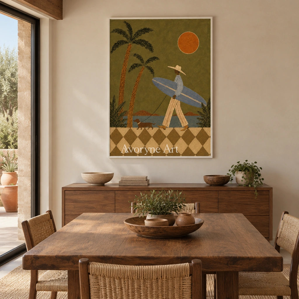 Ivory Open Drift: Sunset Surfer Art — dining white