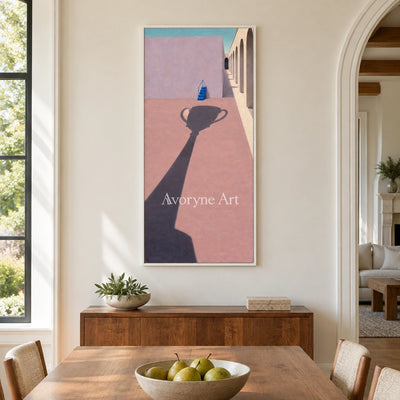 Lucent Vista surreal scene wall art with a white frame in a dining room