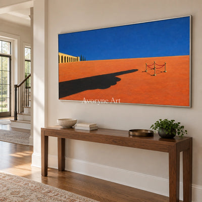 Lucent Current surreal scene wall art with a silver frame in an entryway