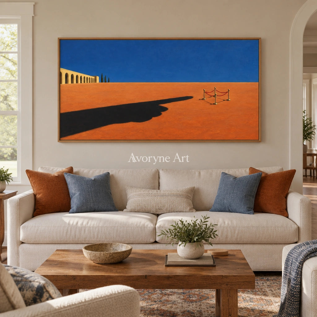 Lucent Current surreal scene wall art with a wood frame in a villa living space