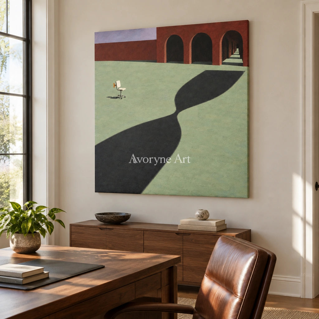 Lucent Solace surreal scene wall art as a frameless stretched canvas in a home office