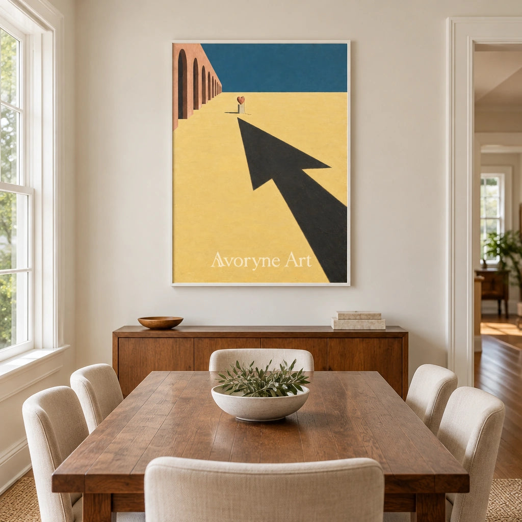 Lucent Reverberation surreal scene wall art with a white frame in a dining room