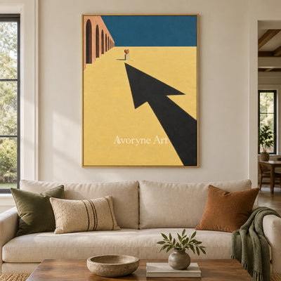Lucent Reverberation surreal scene wall art with a gold frame hanging in a living room