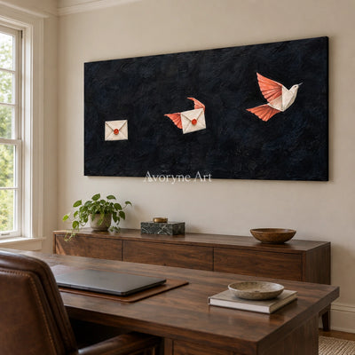 Still Cadence surreal scene wall art as a frameless stretched canvas in a home office