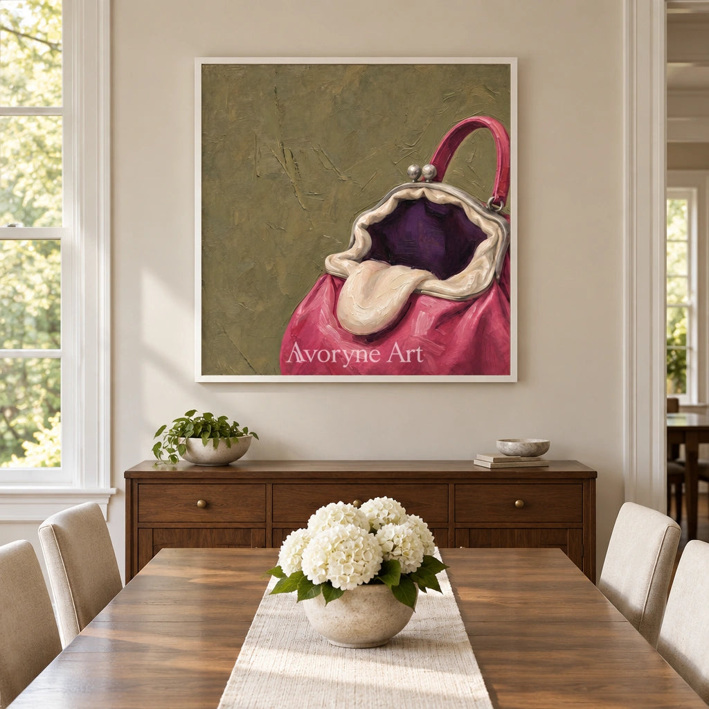 Still Drift surreal scene wall art with a white frame in a dining room