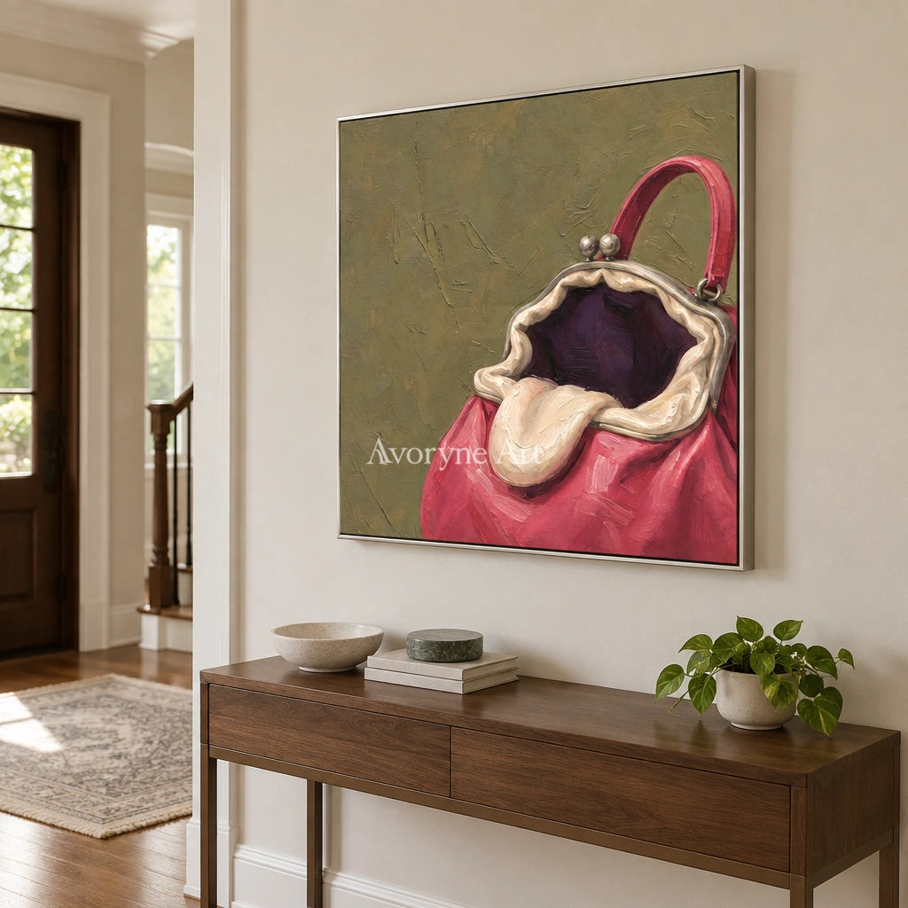 Still Drift surreal scene wall art with a silver frame in an entryway
