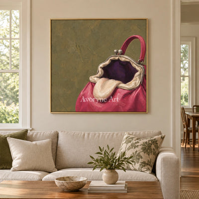 Still Drift surreal scene wall art with a gold frame hanging in a living room