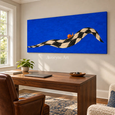 Still Prelude surreal scene wall art as a frameless stretched canvas in a home office