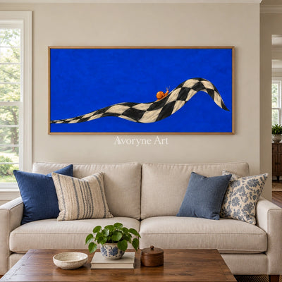 Still Prelude surreal scene wall art with a wood frame in a villa living space