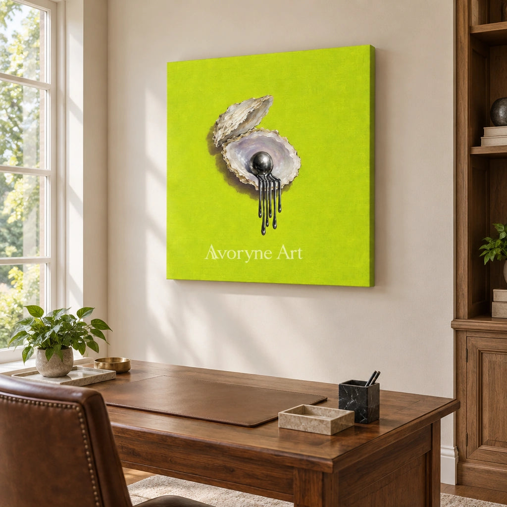 Still Current surreal scene wall art as a frameless stretched canvas in a home office