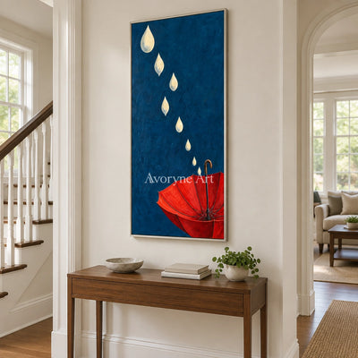 Still Reverberation surreal scene wall art with a silver frame in an entryway