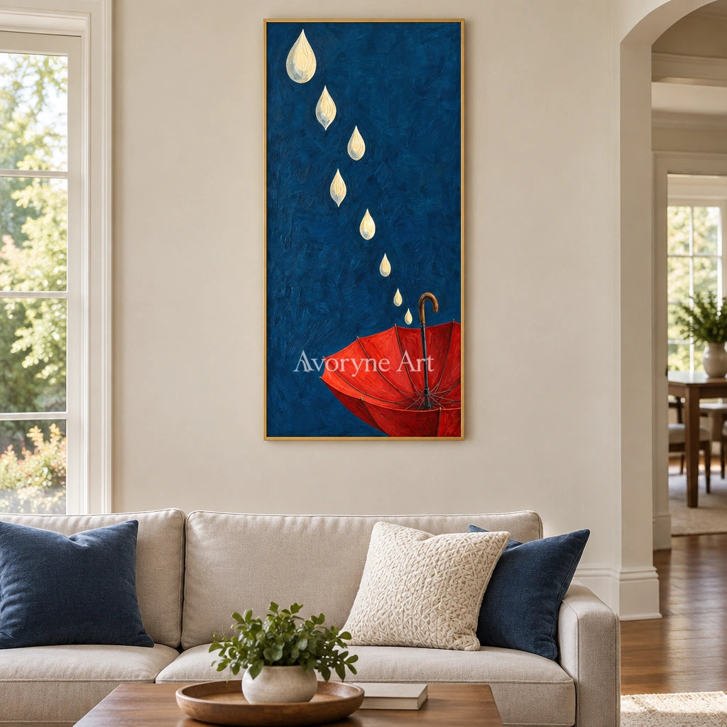 Still Reverberation surreal scene wall art with a gold frame hanging in a living room