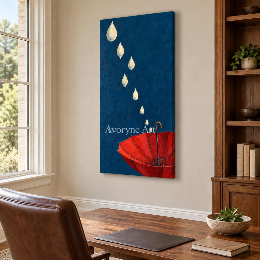 Still Reverberation surreal scene wall art as a frameless stretched canvas in a home office