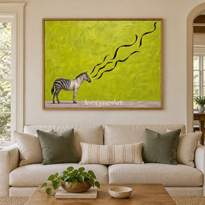 Tender Story surreal scene wall art with a wood frame in a villa living space