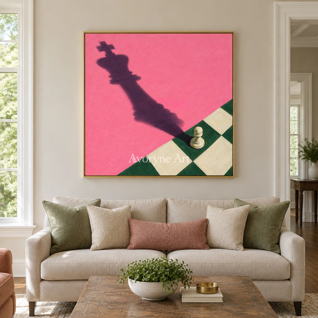 Bright Cadence surreal scene wall art with a gold frame hanging in a living room