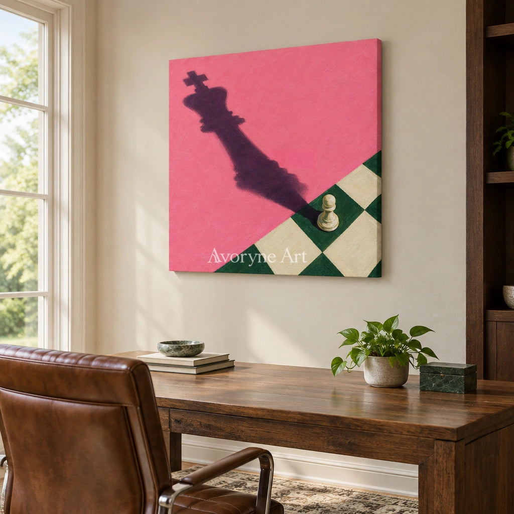 Bright Cadence surreal scene wall art as a frameless stretched canvas in a home office
