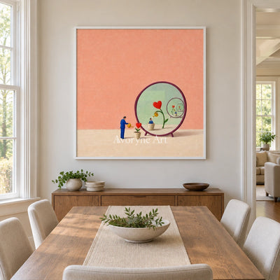 Bright Passage surreal scene wall art with a white frame in a dining room