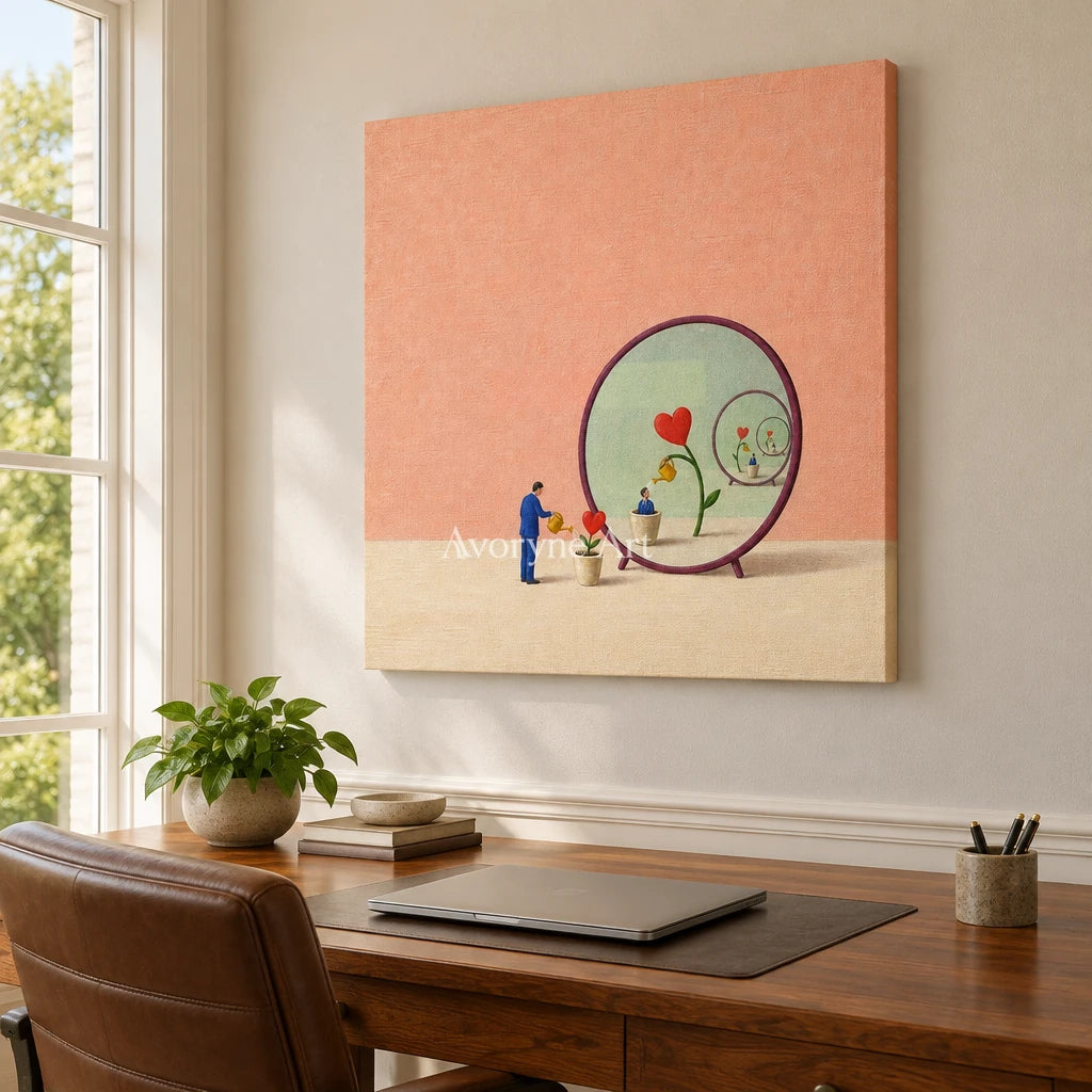 Bright Passage surreal scene wall art as a frameless stretched canvas in a home office