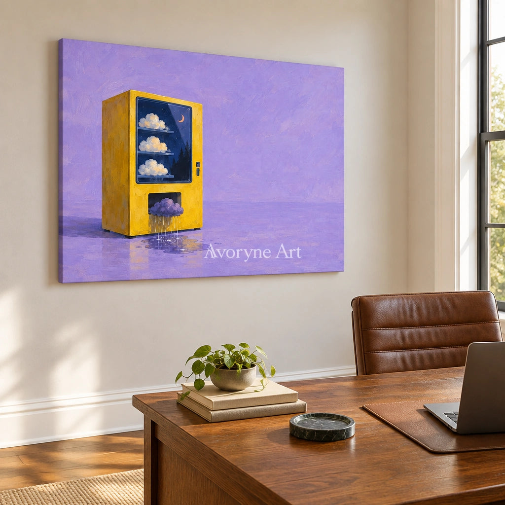 Bright Interval surreal scene wall art as a frameless stretched canvas in a home office