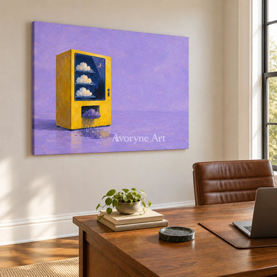 Bright Interval surreal scene wall art as a frameless stretched canvas in a home office