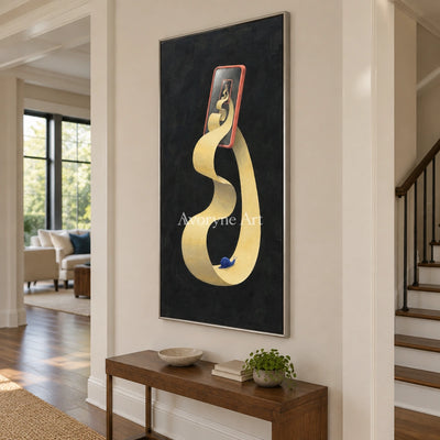 Bright Echo surreal scene wall art with a silver frame in an entryway
