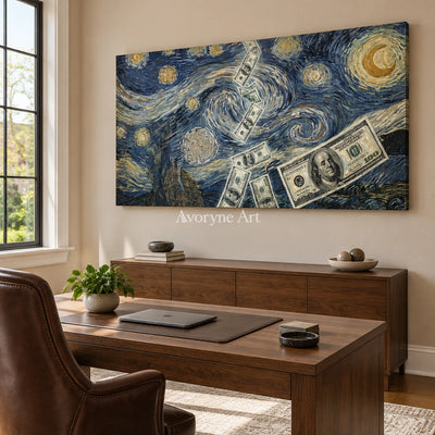 Restful Memory surreal scene wall art as a frameless stretched canvas in a home office
